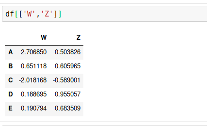 Indexing columns &quot;W&quot; and &quot;Z&quot;