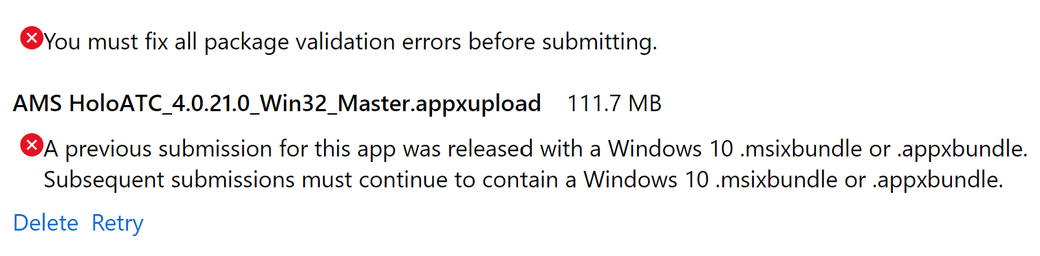 Error when uploading files to an app that was previously submitted as a bundle