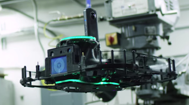 VTRUS has a RICOH THETA 360 degree camera mounted on an autonomous flying robot